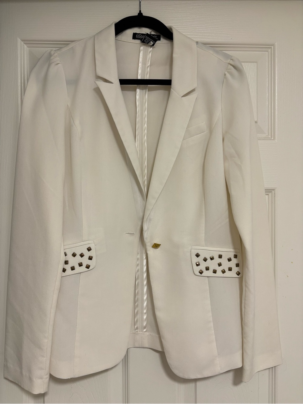 White Studded Pocket Blazer - Women